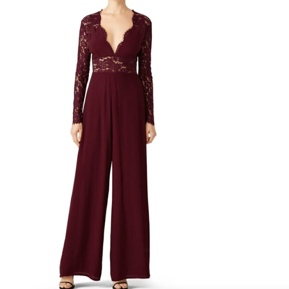 Lovers & Friends Justin Lace Jumpsuit in Burgundy sz M